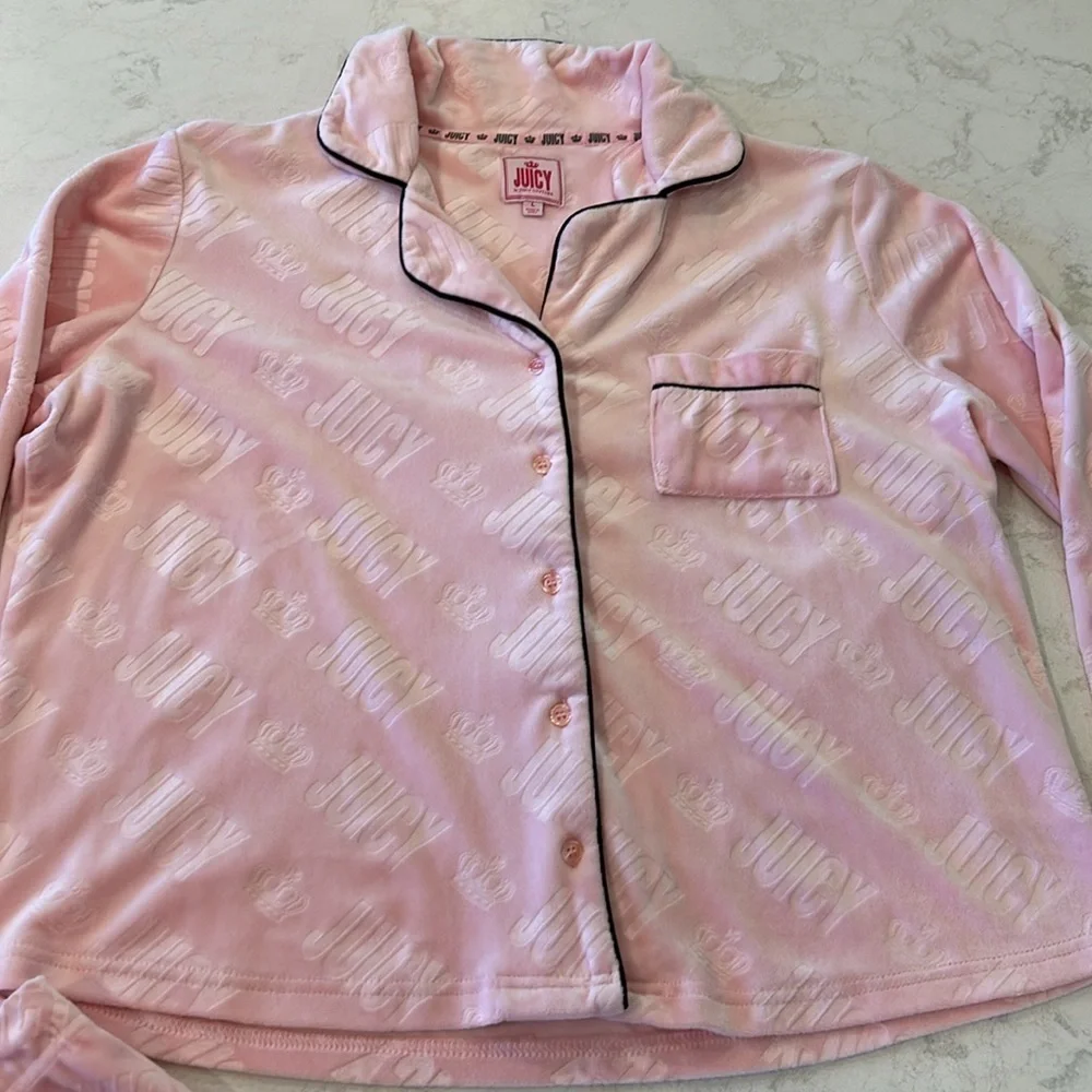 Juicy Couture Pink Polyester Button Down Blend Pajama Set Women’s Large